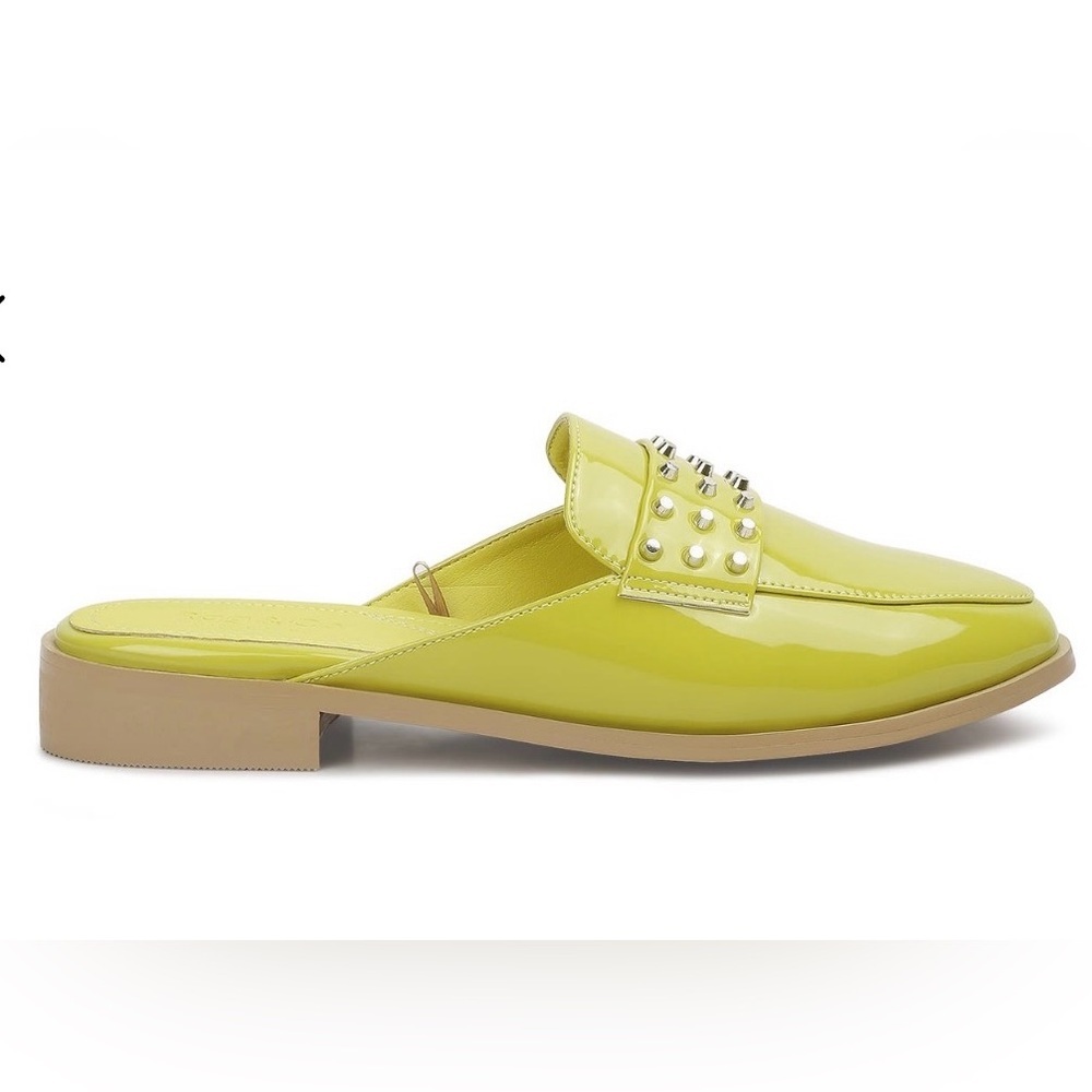 Rag & co. | Size 10 GUC | Yashta Lime Green Patent Leather Mules with Studs